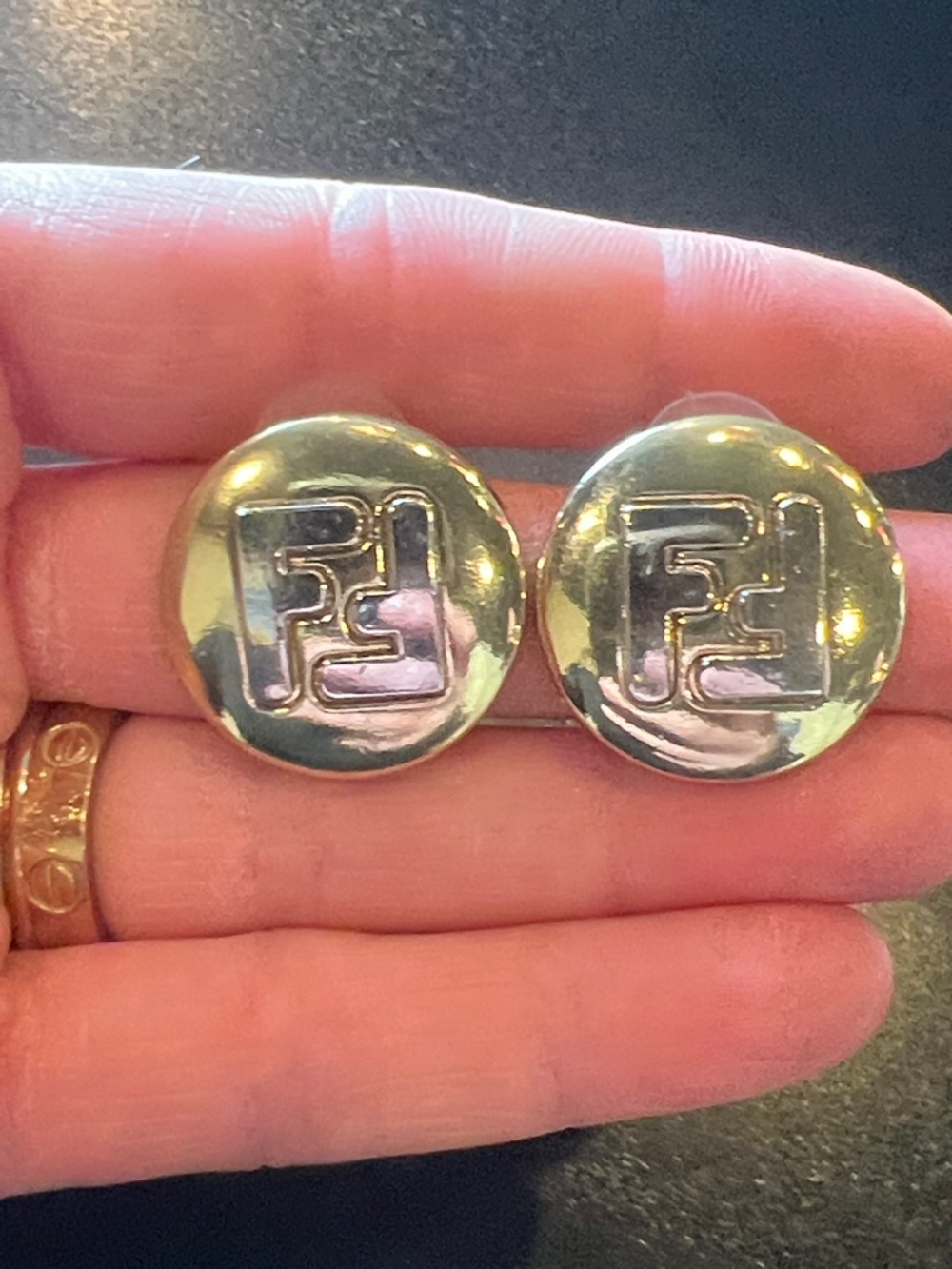 Fendi Gold Round Double-F Logo Earrings